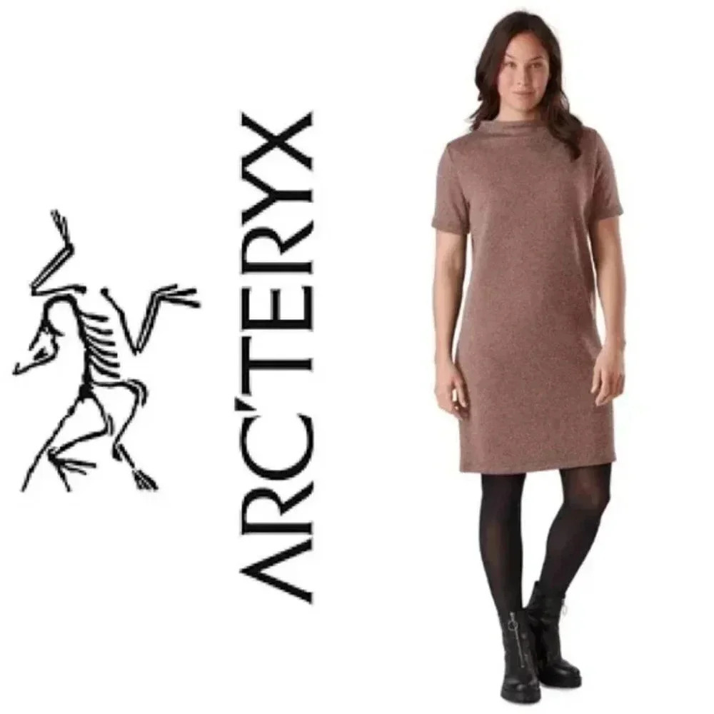 Arc'teryx Dress Laina Tan Brown Shift Mock Neck Sweater Dress XS